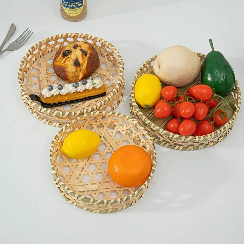 Vegetable Food Bamboo Fruit Basket Desktop Ornament Shopping Basket Miniature Storage Baskets Bread Fruit Storage Decoration