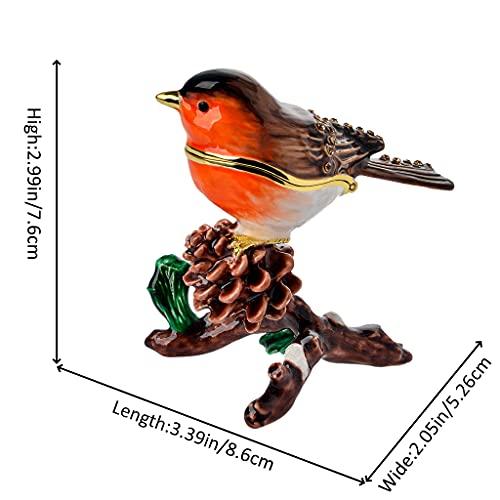 European Robin Figurine, Home Decor, Bird Trinket Box, Jewelry Box with Hinges, Golden Handmade Crystal, Animal Keepsake, Bird Lover Gift