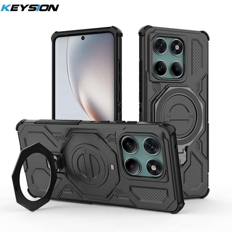 

KEYSION Противоударный магнитный чехол для Motorola Edge 60 Fusion 5G с подставкой-кольцом для живых трансляций, задняя крышка для телефона MOTO Edge 60 60S 5G for Edge 60 Fusion чёрный