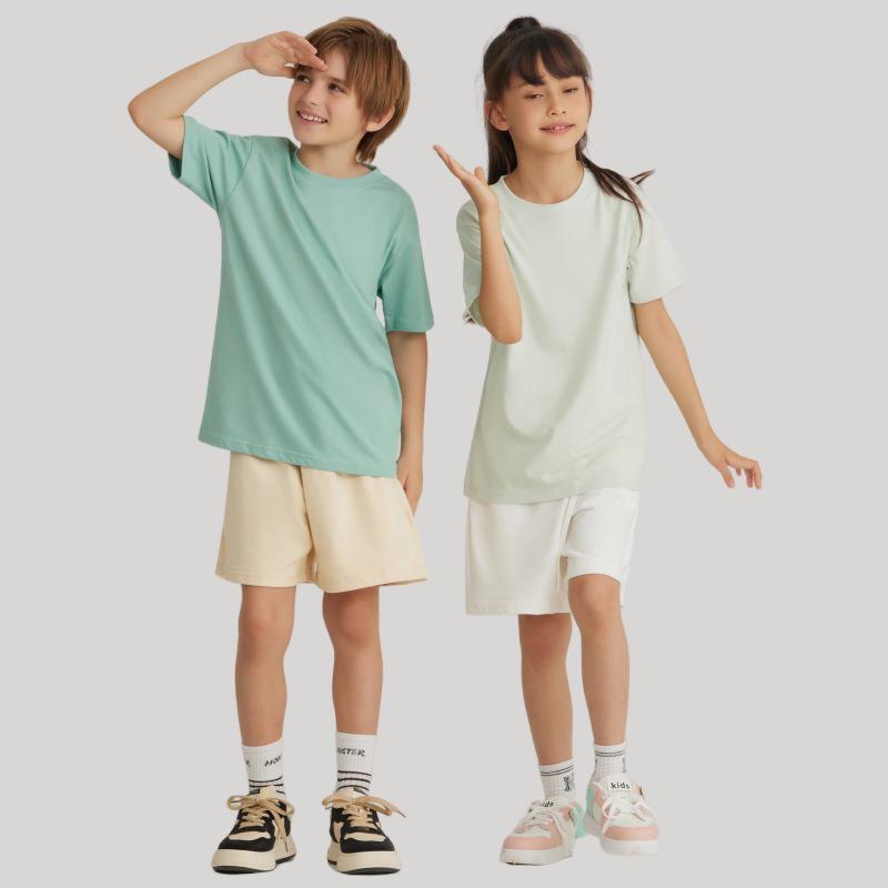 LVLV Kids' Ice Cool Combed Cotton Crew Neck T-Shirt, Short Sleeve, Parent-Child Design with Printed Logo for Boys and Girls.