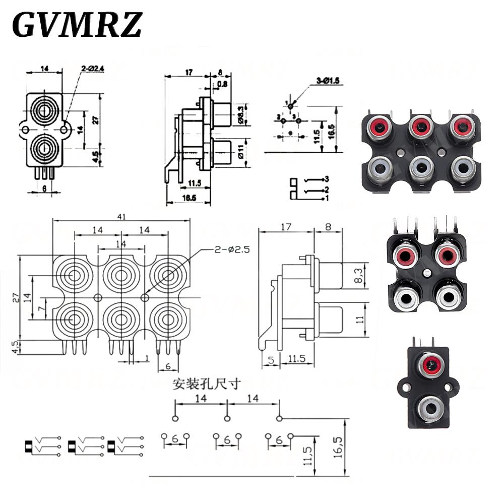 5PCS 2/4/6/8 Hole RCA Female Stereo Audio Jack AV Audio Input Socket Connector Lotus Row Amplifier Interface Signal Connection