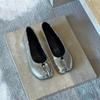 Sheepskin Version~ High-end Silver Leather Split-toed Shoes Women's One-pedal Flat Loafers Pig's Trotters Mary Jane Single Shoes