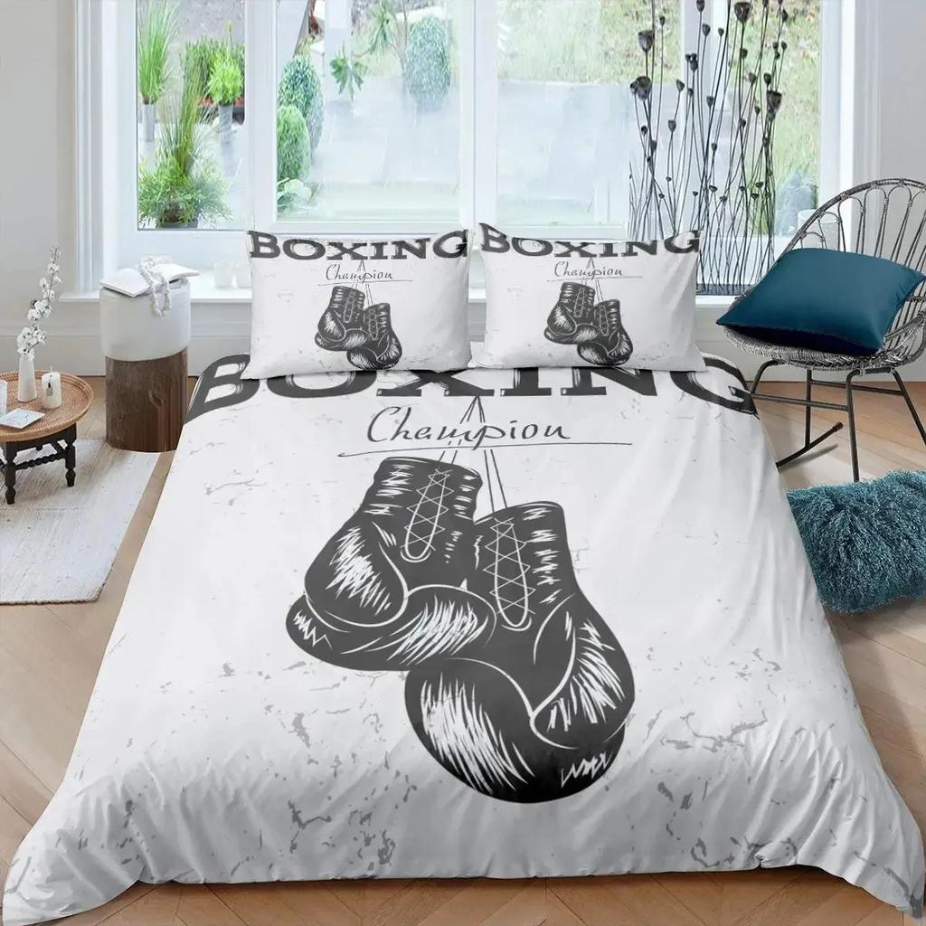 Adult Boxing Duvet Cover Set Queen,Sports Games Theme Bedding Sets Boxing Gloves Quilt Cover,Athlete Silhouette Comforter Cover