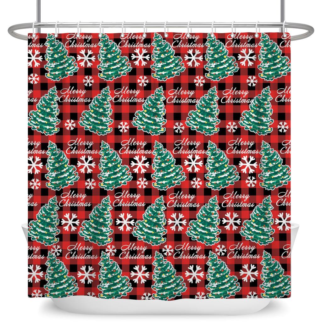 GAEMerry Christmas Duschvorhang Winter Schnee Weihnachtsmann Weihnachtsbaum Dekor Badezimmer Vorhänge Wasserdichte Badewannenwand