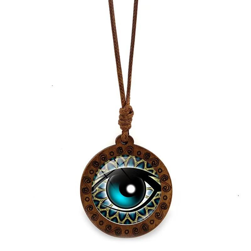 Eye of Horus Time Gem Pattern Wooden Base Pendant Retro Necklace Jewelry Small Gift