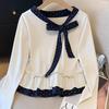 Women's Polka Dot Bow Two-Piece Doll Top - Slim Fit, Long-Sleeved, Autumn/Winter