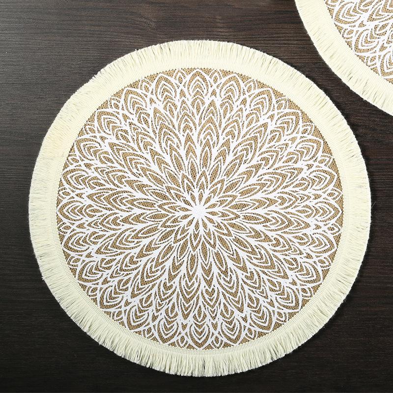 Eco-friendly round Japanese minimalist wind fringed placemat table mat coaster natural color jute modern minimalist