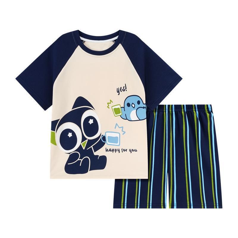 Boys Cotton Short Sleeve Pajama Set Lightweight Sleepwear Kids Teens Home Outfit