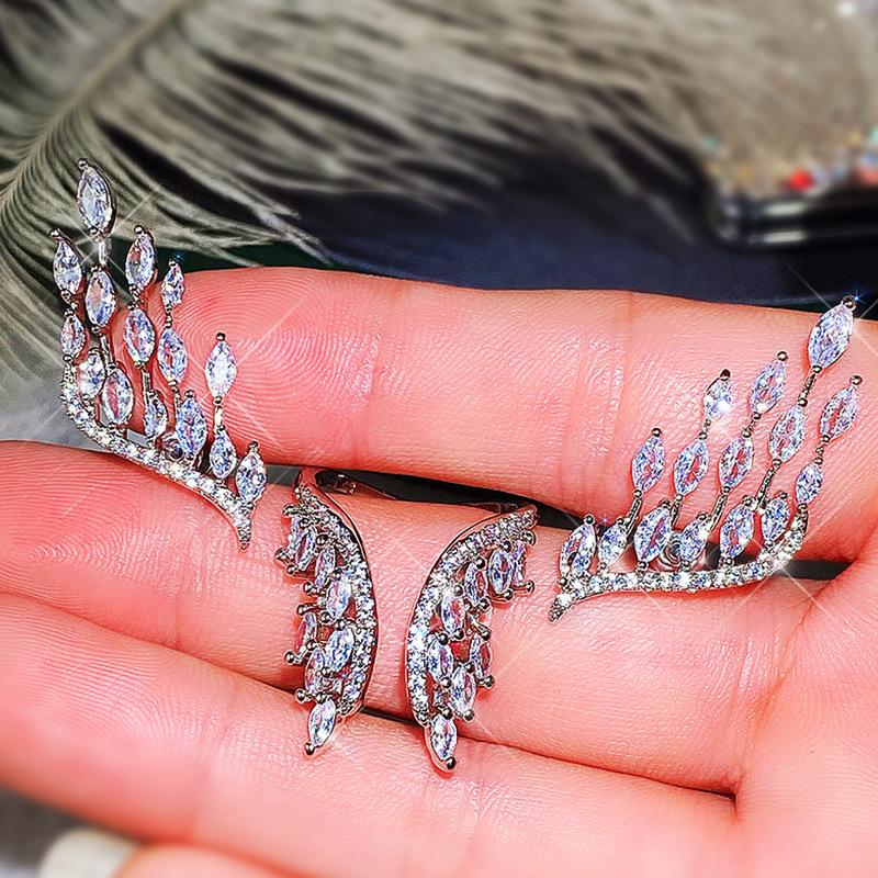Exaggerated Horse Eye Diamond Angel Wings Ring Earrings Jewelry, Adjustable Ladies Ring