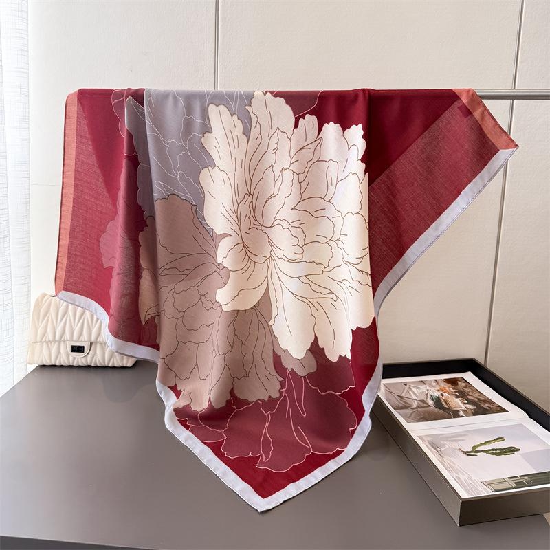 Handkerchiefs Hair Cotton Linen Scarf 90*90Cm Print Satin Big Square Silk Scarves Shawl Wraps Women Luxury Hijab Headband