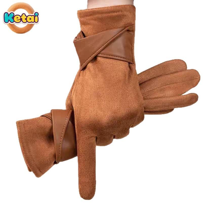 Warm Gloves for Women in Autumn and Winter, Thickened and Fashionable Touch Screen, Anti Cold Suede Adult Gloves  Black Gloves
