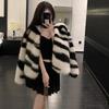 Manteau en fausse fourrure de renard rayé zèbre pour femme, automne hiver, veste en fourrure à col rabattu, vêtements d'extérieur
