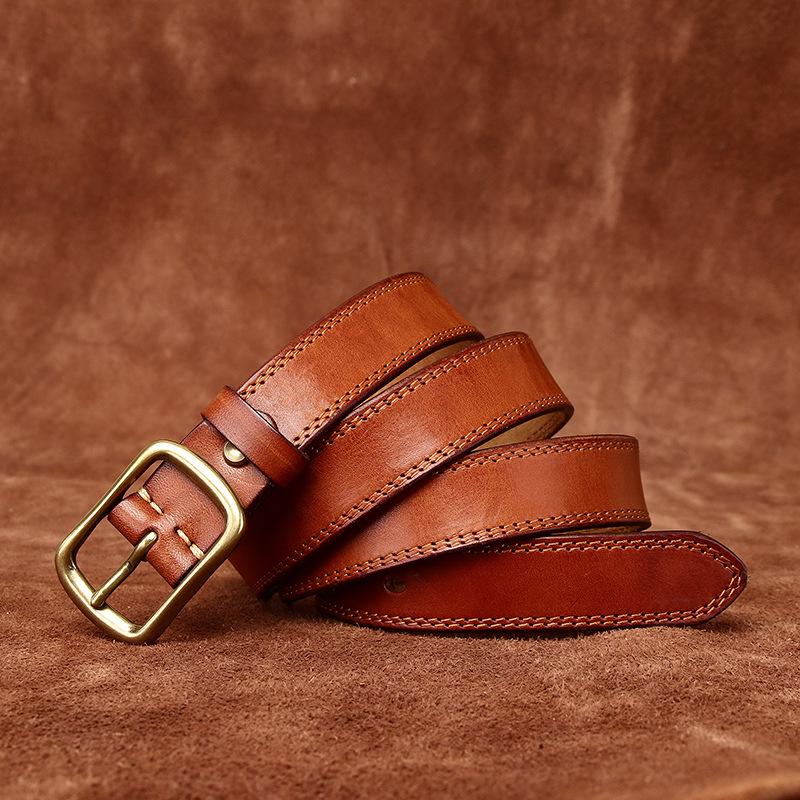 2.8CM Wide Retro Style Genuine Cowhide Leather Belt for Women - Versatile and Fashionable for Jeans