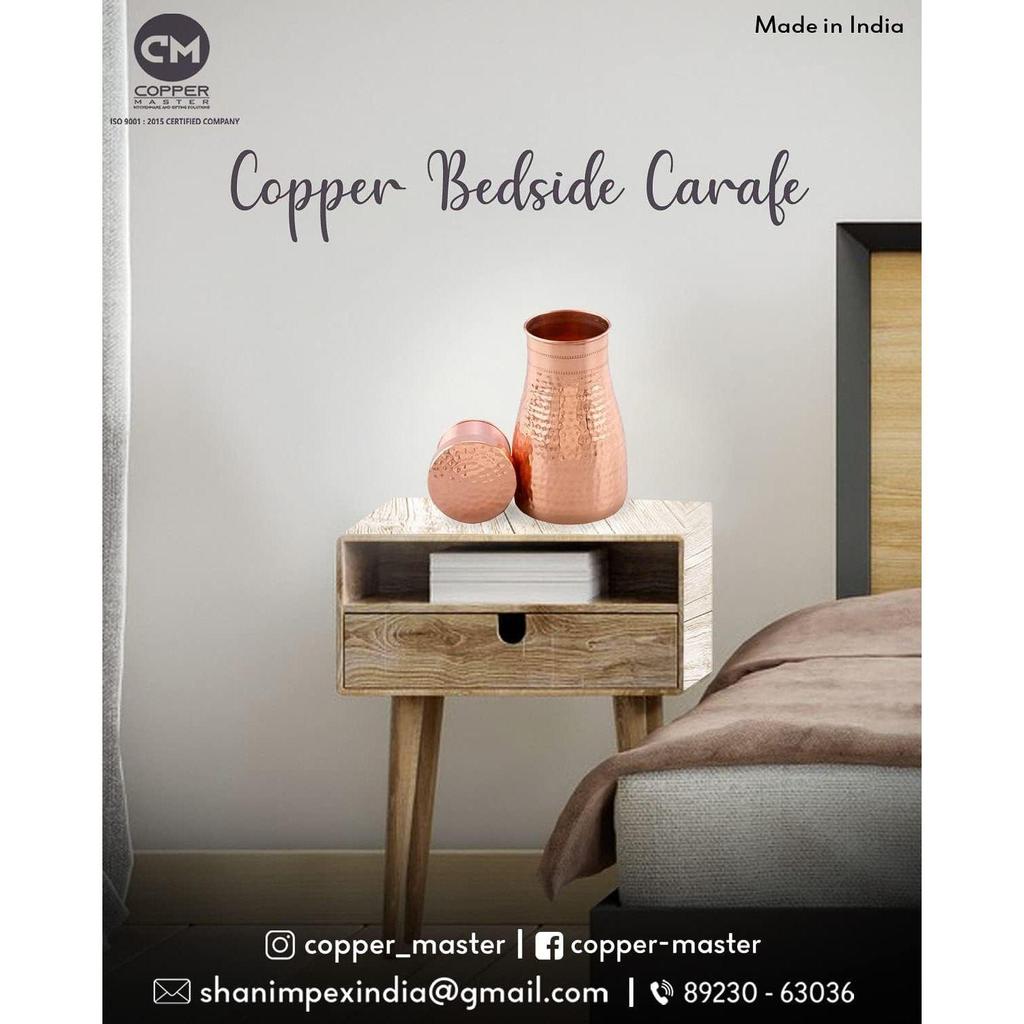 Modern & Traditional Bedside Bedroom Copper Water Jar with Pure Copper, Leak Proof, Office Gym Yoga, Home, Kitchen, Travel Capacity 1 Litre (1000 Ml)