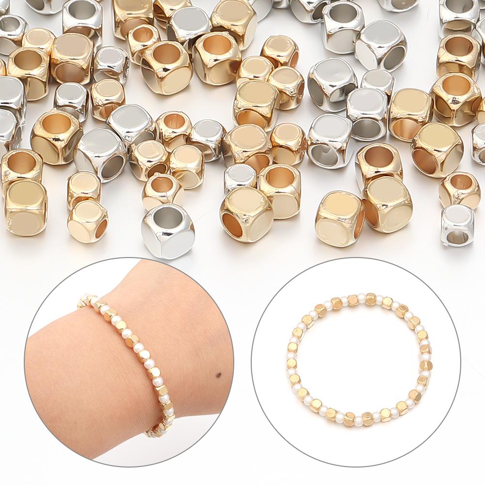 200pcs/lot Smooth Round Corner Square CCB Beads Big Hole Loose Spacer Beads For Jewelry Making DIY Bracelet Necklace Accessories