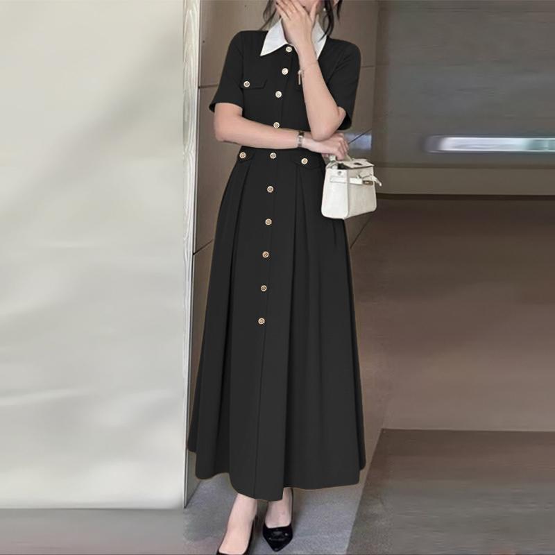 ZANZEA Kadın Günlük Devrik Yaka Yazlık Kısa Kollu Uzun Elbise