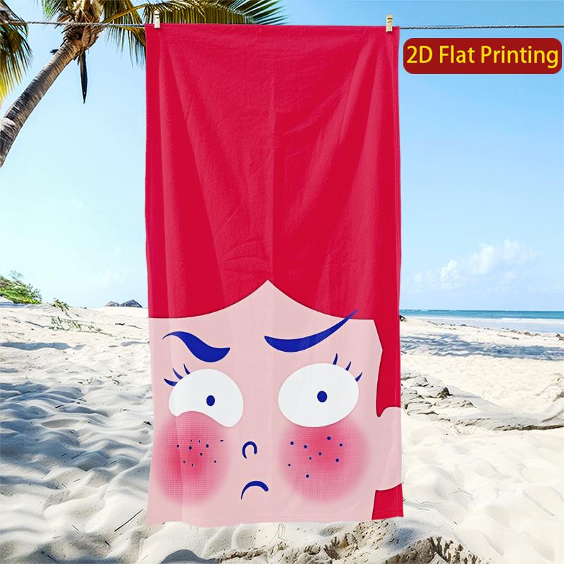 Red Cartoon Beach Towel 2D Flat Printing Soft Lightweight Travel Swimming Yoga Camping Towel