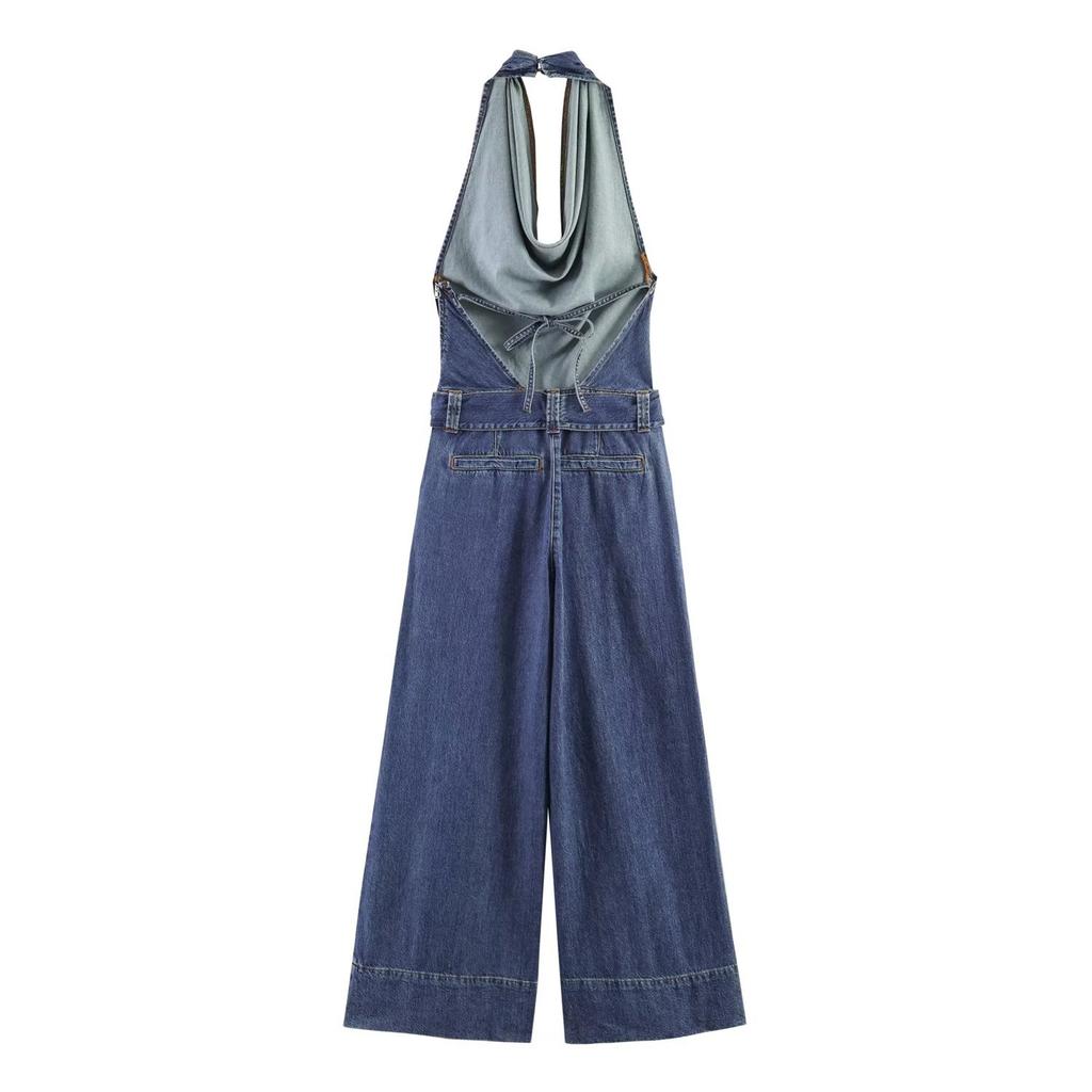 European and American Style, New Women's Clothing, Foreign Style, Fashionable Neck-hanging Denim Jumpsuit 7147030
