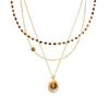 Layered Tigers Eye Pendant Necklace Women Gold Plated O-Link Chain Geometric Drop Design Lightweight Chic Jewelry