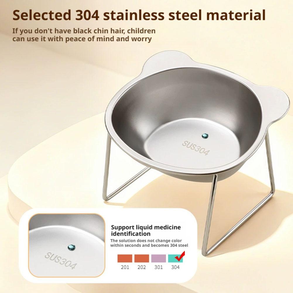 15° Tilted Elevated Cat Dog Bowl, 304 Stainless Steel Pet Food Water Dish with Non-Slip Base Healthy Feeding