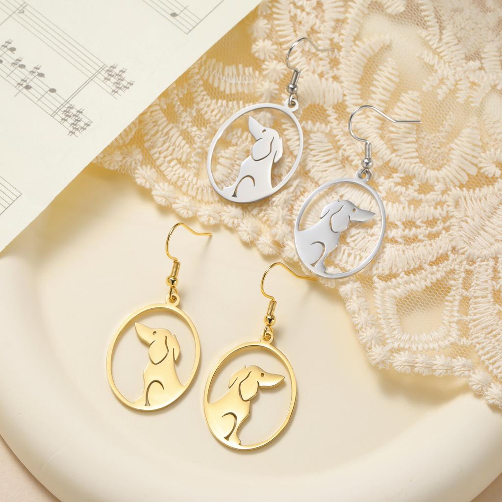 Cazador Stainless Steel Sitting Dog Oval Pendant Women's Earrings 2026 Jewelry Hanging Earrings Valentine Gifts for New