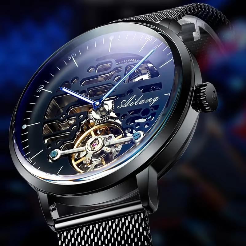 AILANG Brand New Automatic Mechanical Watch Waterproof Luminous Sugess Skeleton Watch Fashion Hollow Wristwatch Relojes Hombre