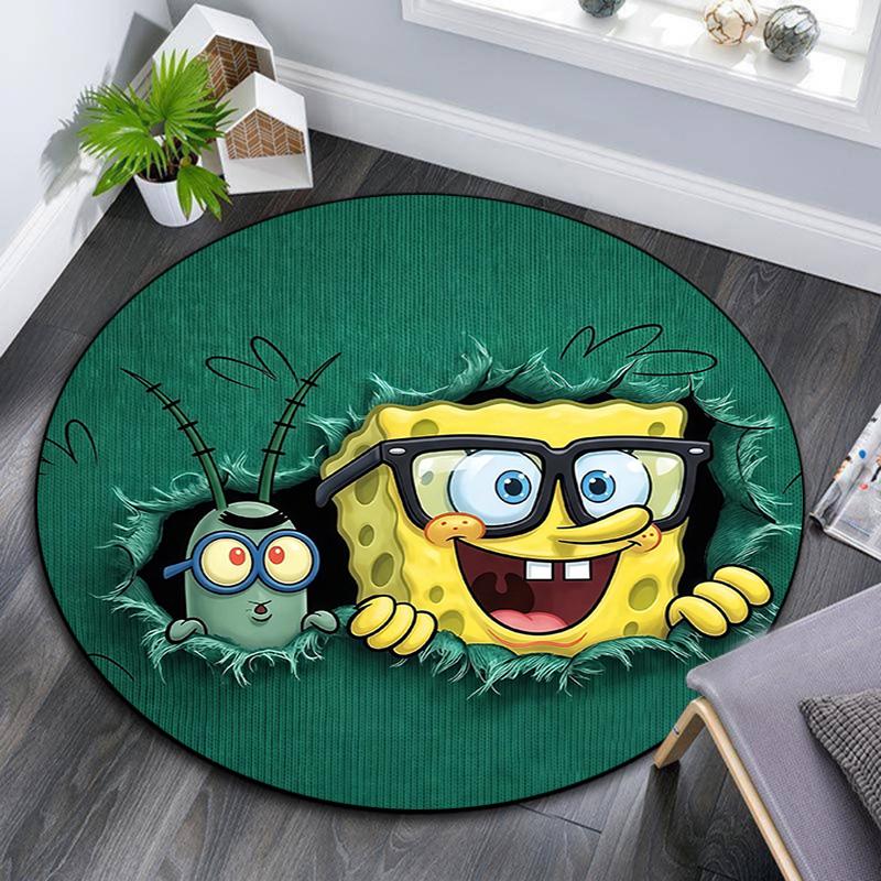 SpongeBob SquarePants2 Round Area Rug,Carpet Rug for Living Room Bedroom Sofa Playroom Decor,Non-slip Floor Mat