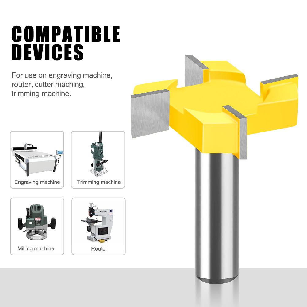 Four-Blade T-Knife Slotting Knife 1/2 Handle 12 Handle Woodworking Milling Cutter Engraving Machine Cutter Head Large Diameter Slotting Knife T-Knife