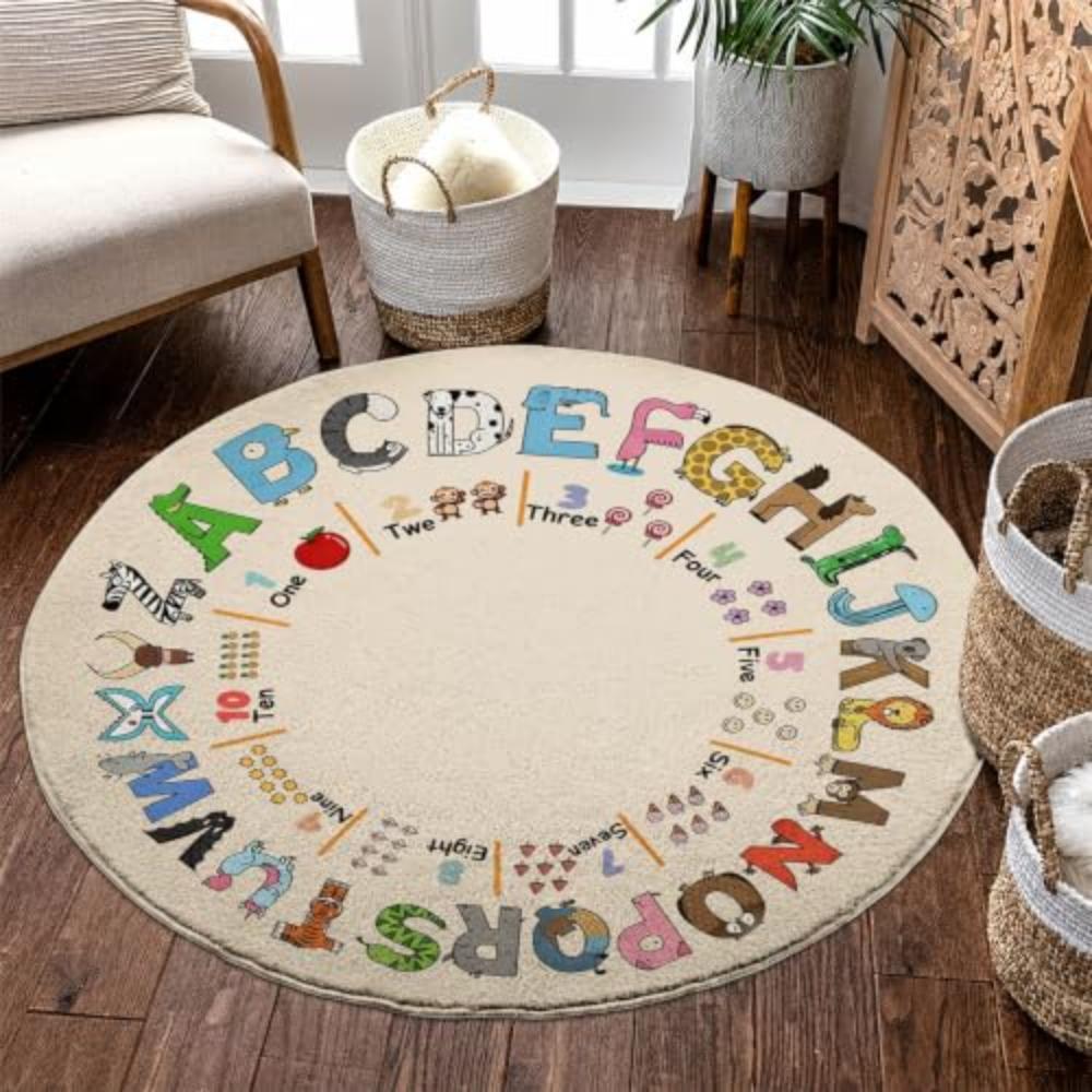 Round Area Rug Modernist Farmhouse Theme Unique Hand Painted Multi Colored Overlays Panel Blanket for Apartment Lounge Decor
