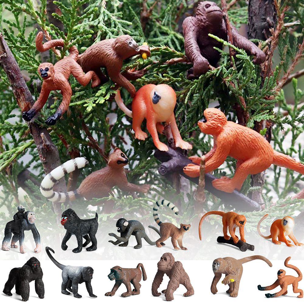 6PCS Lifelike Monkey Model Orangutans Figurine Simulation Gibbon Cubs Simulation Wild Animal Zoo Scenes Educational Toys Gift