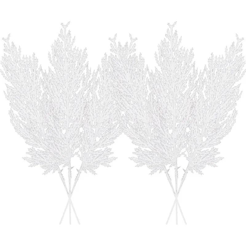 5Pcs Christmas Artificial Sparkling Pine leaves Branches Decoration Xmas Tree Pendant Ornament New Year DIY Home Room Decor