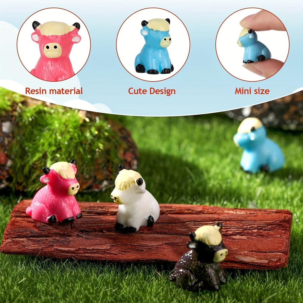 50/30 ks Roztomilých Mini Figurinek Krávy ze Skotské Vysočiny Roztomilé Živicové Zvířecí Sošky Pro DIY Řemesla Domeček pro Panenky Zahrada Pro Dekoraci Místnosti