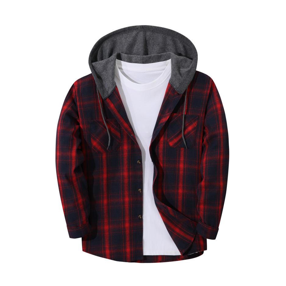 Men's Fall-Design Hooded Checkered Sweatshirt, Flannel Hoodie