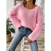 Women's Pullover Sweater Top Simple Loose Off-Shoulder Bell Sleeve Sweater