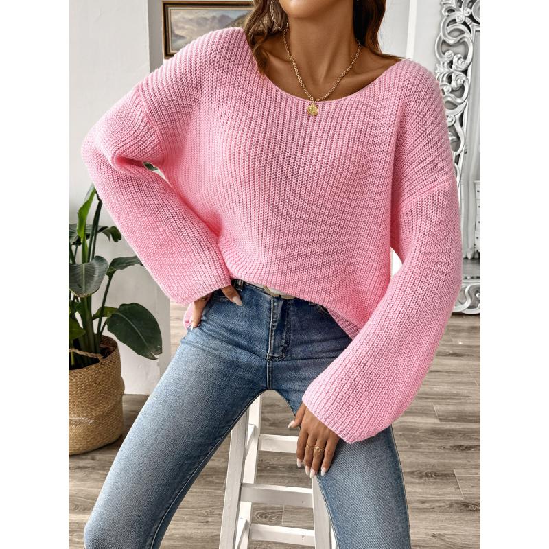 Women's Pullover Sweater Top Simple Loose Off-Shoulder Bell Sleeve Sweater
