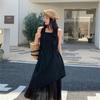 Summer New Niche Design French Lace Polka Dot Irregular Ruffle Edge Half Body Long Skirt Black