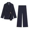 Completo Elegante da Donna Due Pezzi con Blazer a Risvolto Cinturato e Pantaloni a Gamba Larga