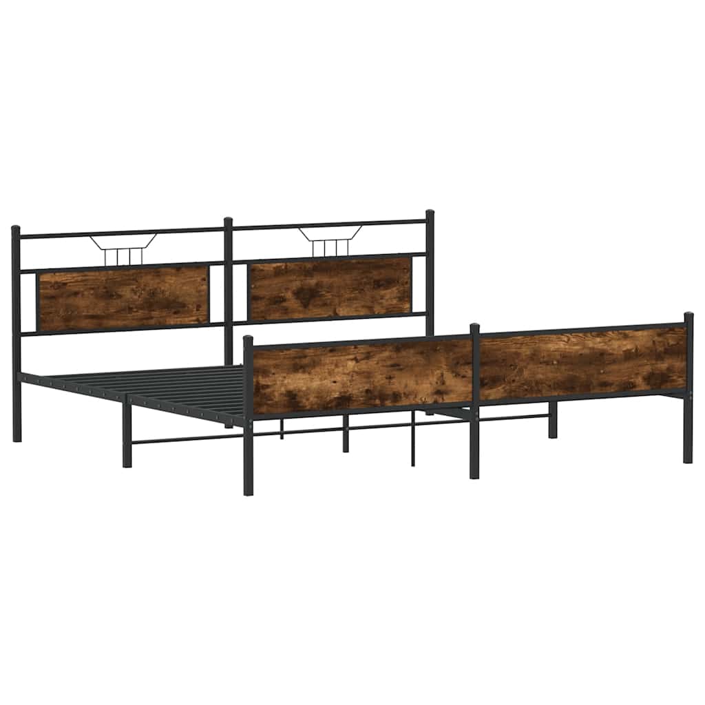 Metal Bed Frame Without Mattress Smoked Oak Finish 183 X 213 Cm