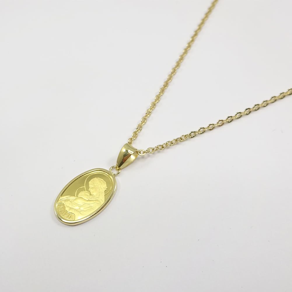 Pure Gold Coin Oval Portrait of 24K Gold 18K Gold A00775 Pendant, 1.0 Gram, Form, Mary, Frame, Frame, [Gift Wrapped]