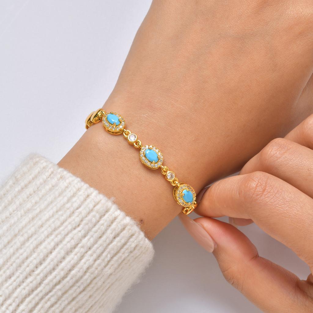 Micro-Zircon Luxury Shiny Women'S Wrist Jewelry, Copper Blue Stone Round Bead Retro Bracelet Pbr-304