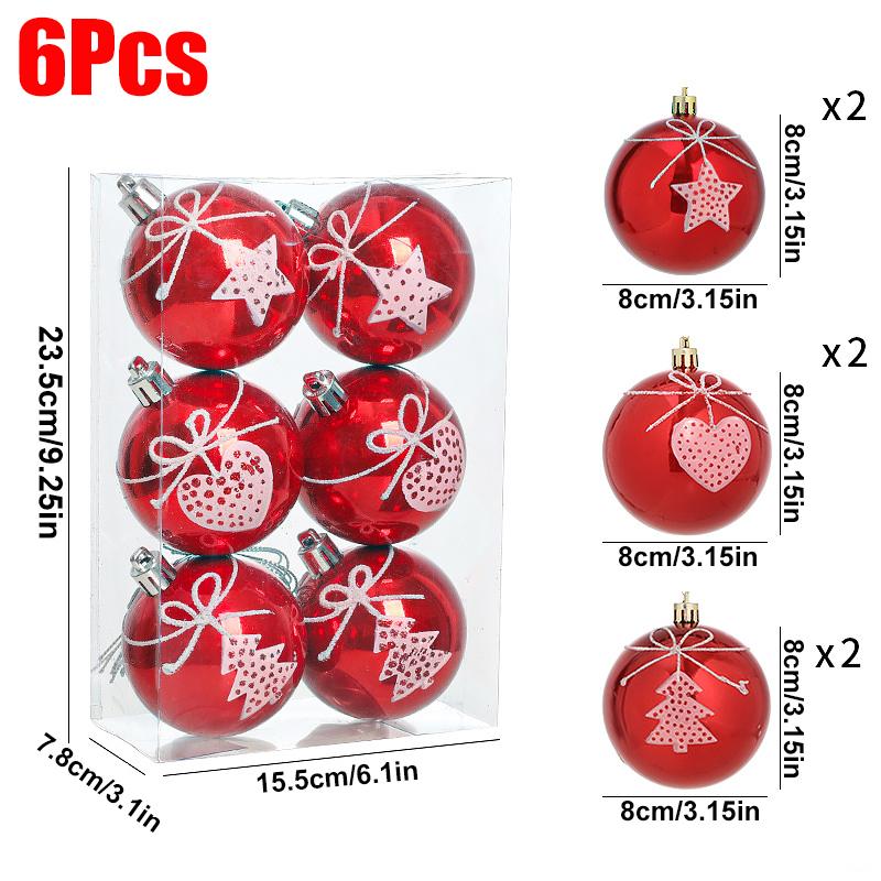 Christmas Home Decoration Cute Bow Design New Year Decoration Heart Pattern Exquisite Christmas Decorations Sweet Style 6PCS