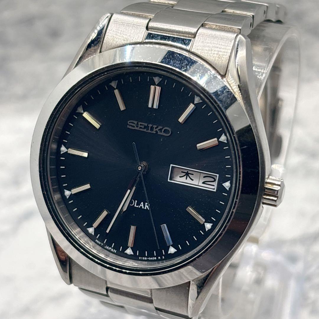 Used SEIKO V158-0AB0 Men s Solar Day Date Watch Working Good Condition