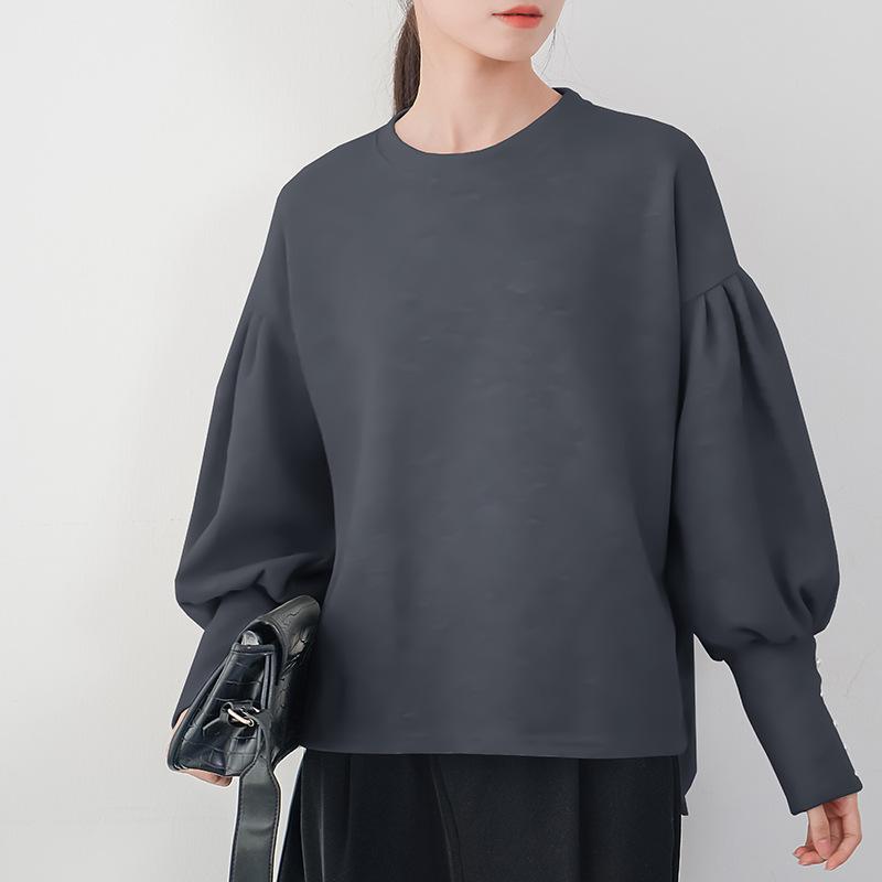 

Новая осенне-зимняя женская толстовка с круглым вырезом и рукавами-фонариками, однотонная, свободная, повседневная, с длинными рукавами L