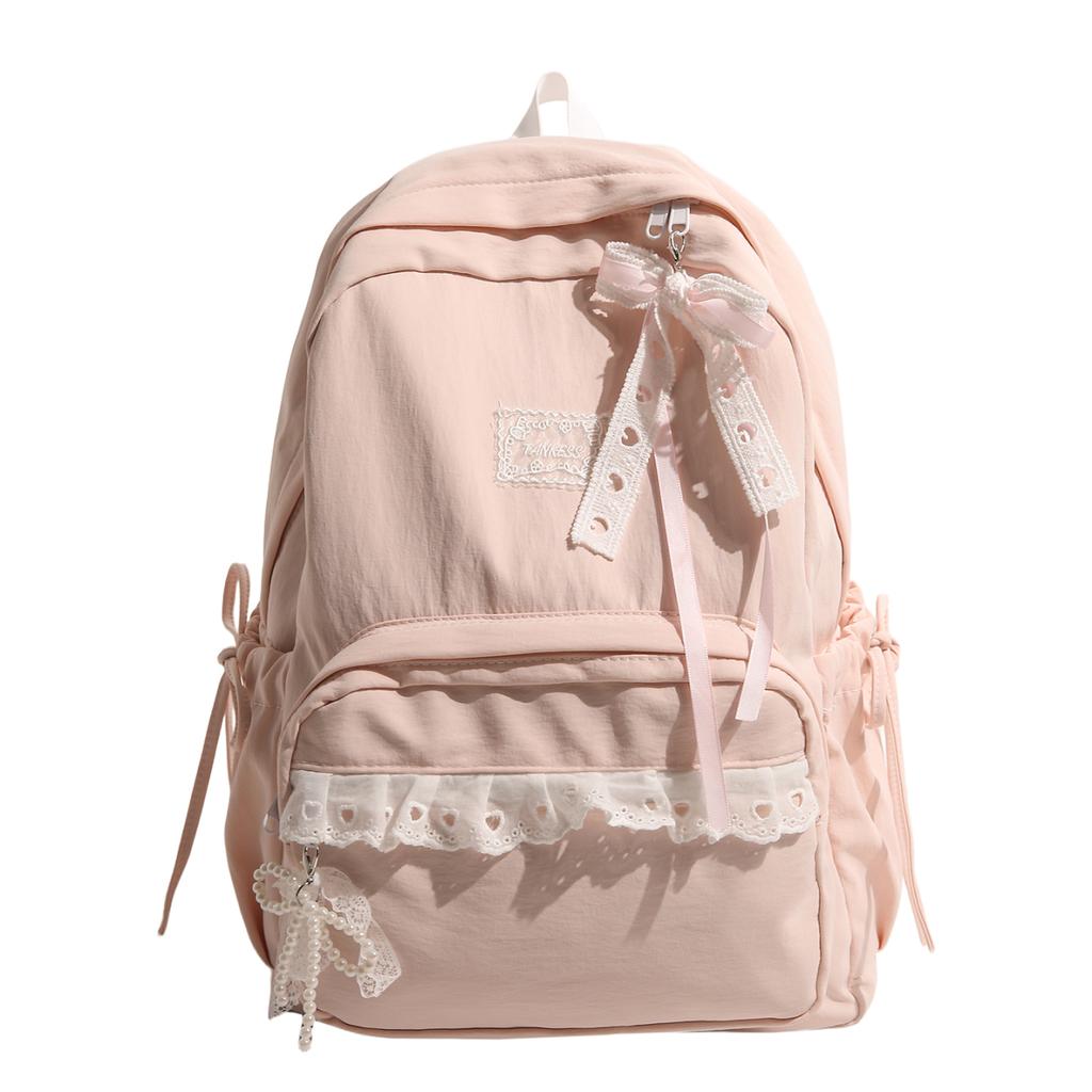 Women's Nylon Lace Bow Backpack Sweet Fresh Aesthetic Daily School Casual Book Bags 2026 New Fashion Student Back Packs