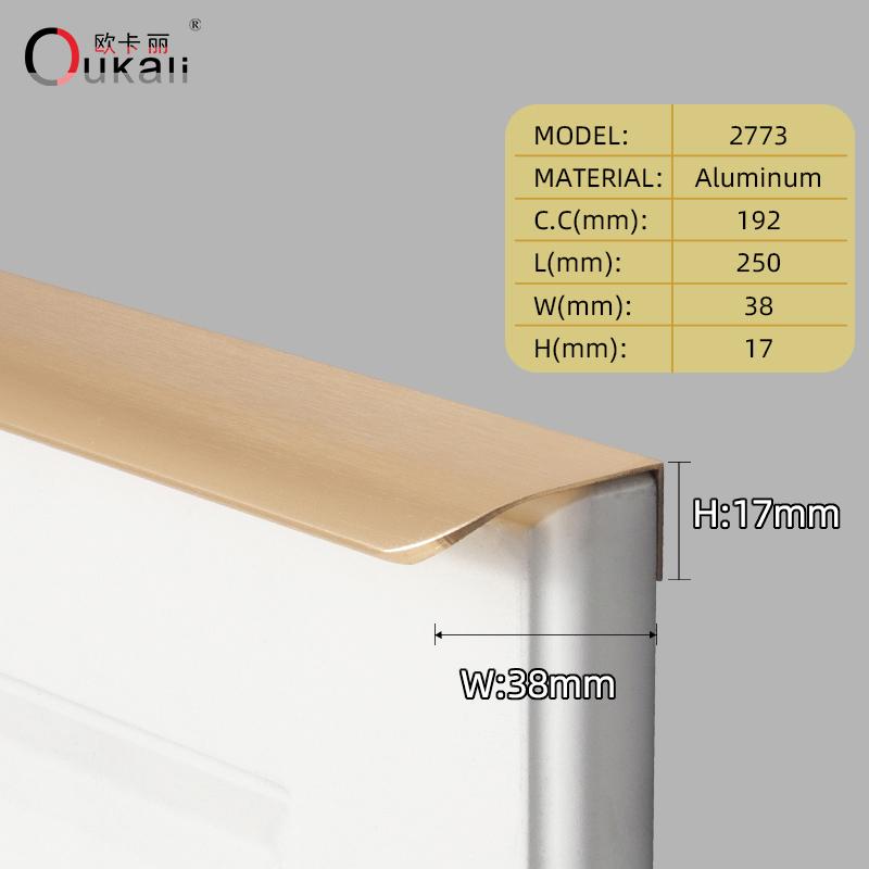 Oukali Hot Sales Modern Furniture Cabinet Handle Kitchen Wardrobe Aluminum Alloy Matt Black Canceal Pull Handles