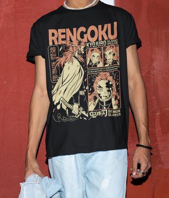 Anime Kyojuro Rengoku Slayer Demon T-shirt Manga Shirts Men Women Unisex #4
