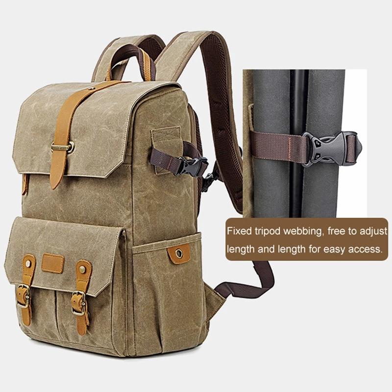 Photography Retro Waterproof Canvas Backpack USB Port 15.6inch Laptop Camera Bag Carry Case For Canon Nikon DSLR