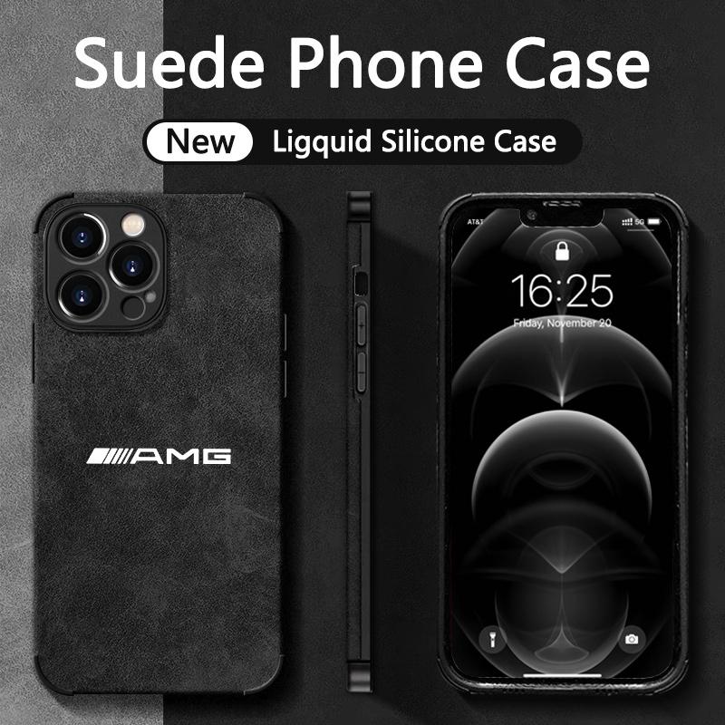 For Benz AMG Logo Suede Car All Inclusive Phone Case For iPhone 17 16 15 13 14 12 Pro Max Mini 8 XR XS 16 Plus 15Pro MAX Cover LL3