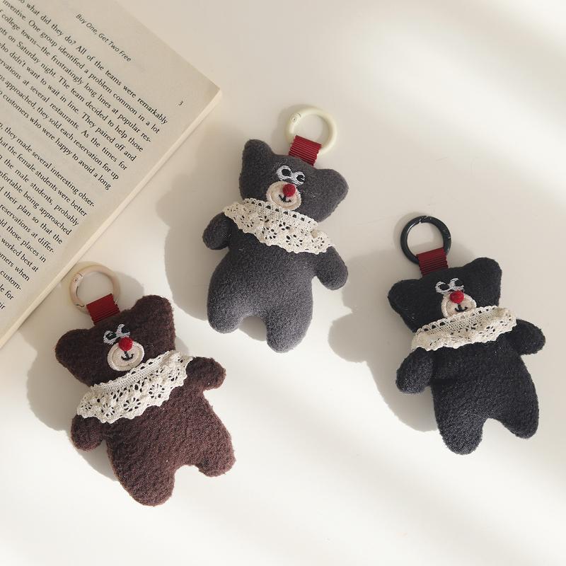 Kawaii Red Nose Little Bear Pendant Cute Cartoon Stuffed Doll Keychain Lovely Keyring Backpack Hanging Decoration Bag Charms