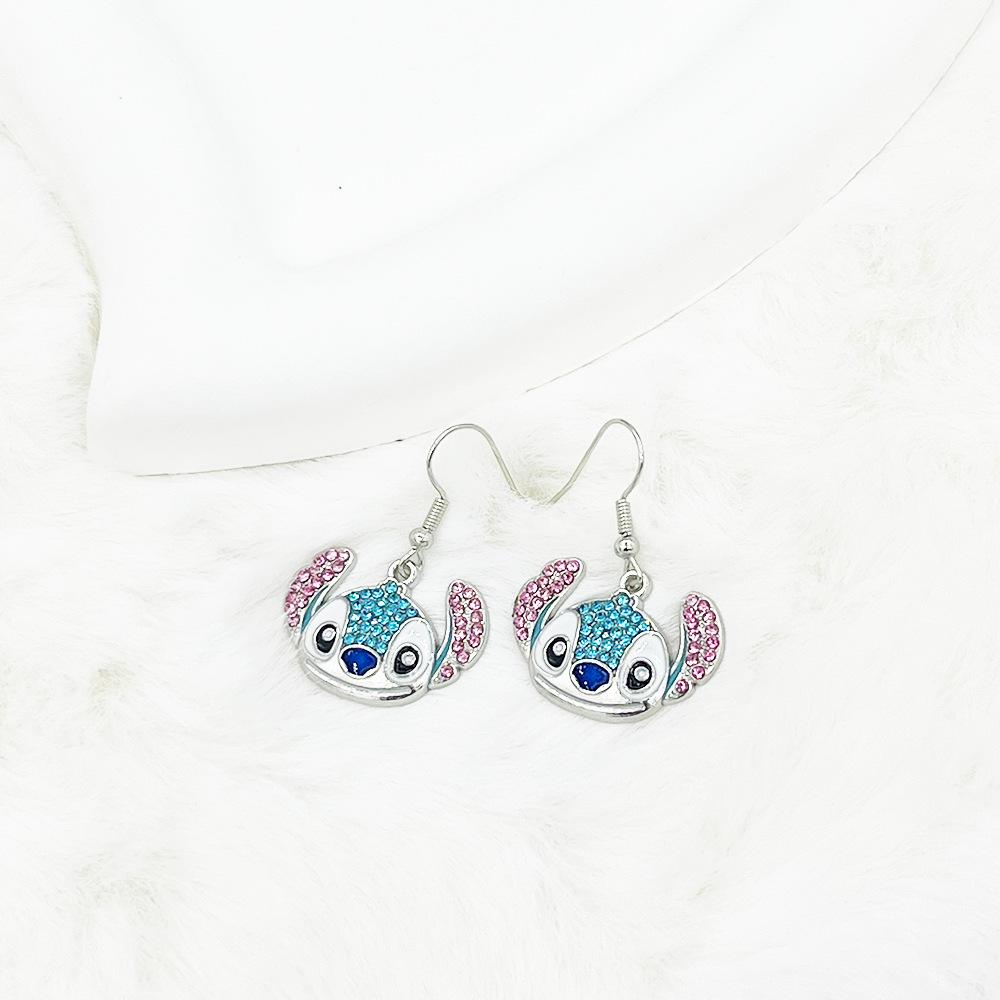 Children's Cartoon Stitch Inlaid Diamond Earrings & Necklace Set
